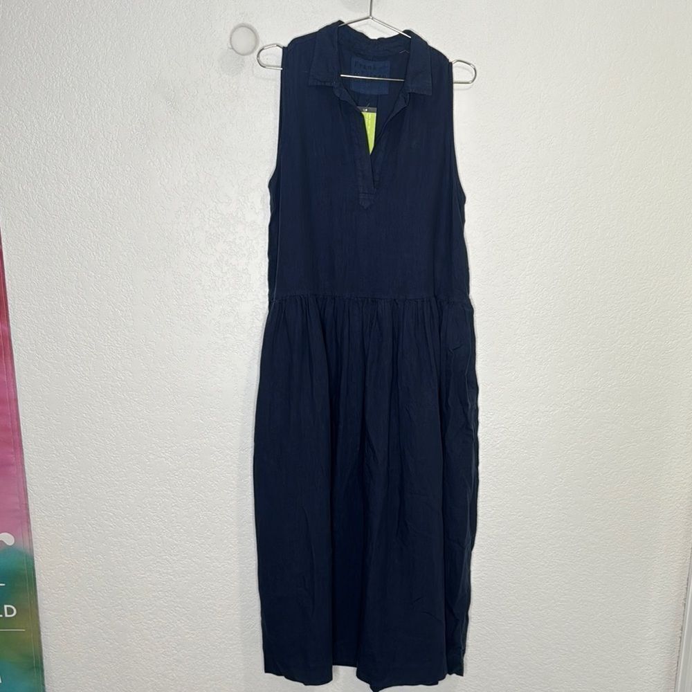 NWT Frank & Eileen Daphne Washed Linen Navy Maxi Dress Large - Picture 2 of 15